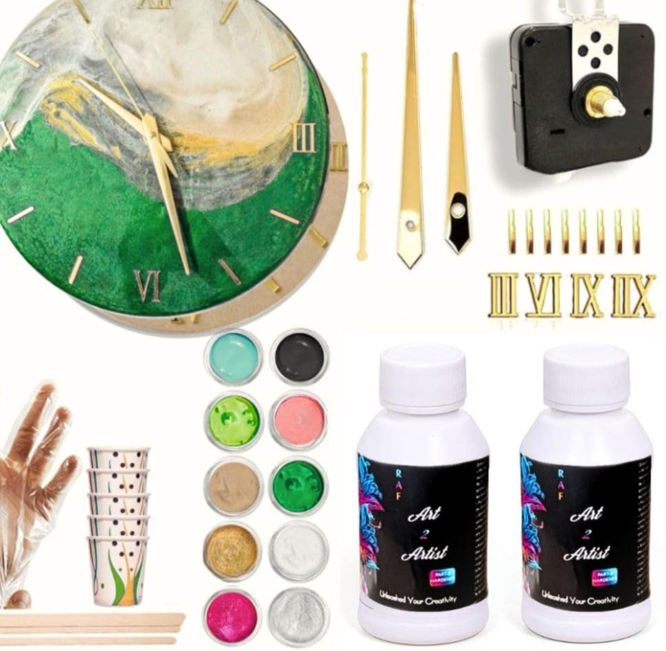 ART2ARTIST DIY Resin Art Clock Making Kit - Resin, 12" Round MDF Sheet, Pigments, Clock Machine, and More |