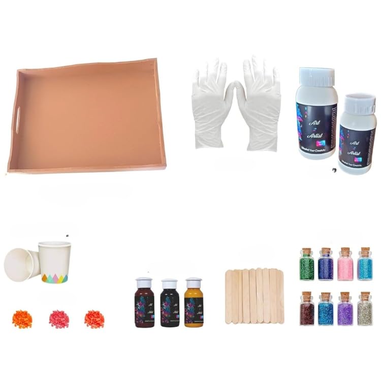 ART2ARTIST DIY Resin Art Kit with 300 Gm Resin and Rectangular Tray Making Kit with Pigment,Glitter,Gloves,Stick,Stones & Disposable Cup