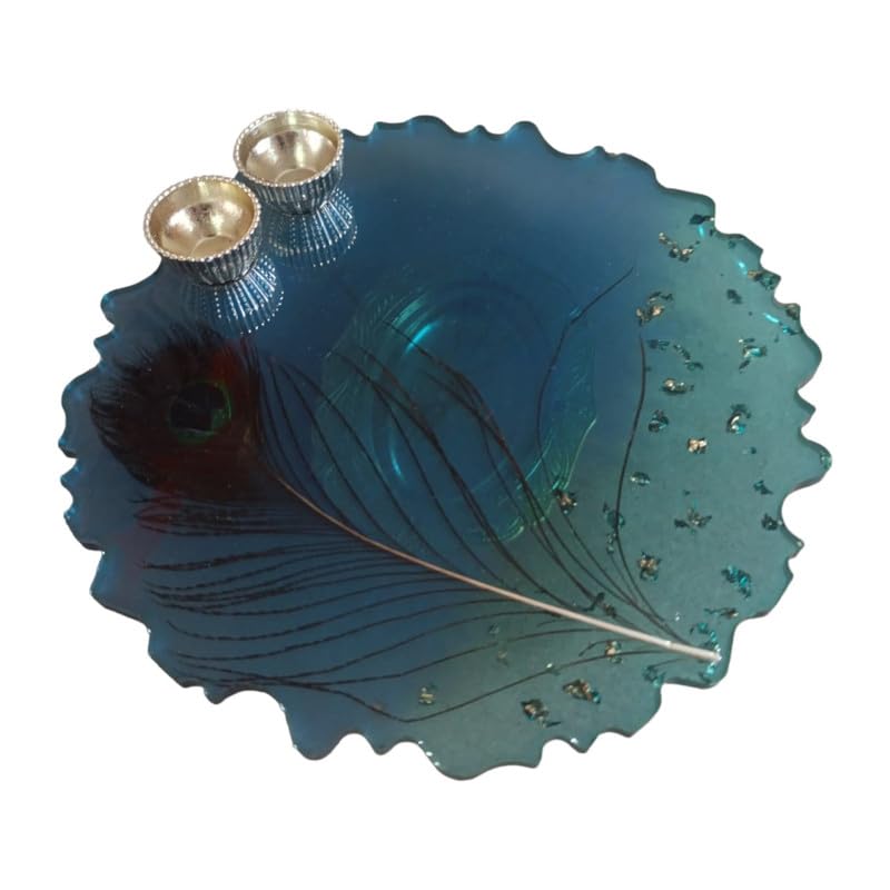 ART2ARTIST Handmade Big Pooja Aarti Thali/Plate Decorative Set for Temple Mandir Wedding Rakhi Diwali House Warming Return Gift with Moti | 8 Inch (Blue) Brand: ART2ARTIST