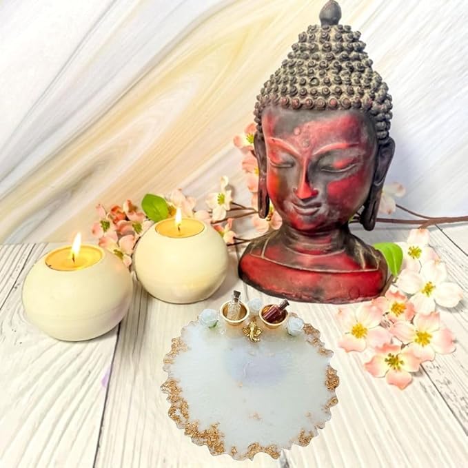 ART2ARTIST Handmade Tilak Platter with Ganesh | Resin Plate of Roli Chawal Platter for Rakhsha Bhandhan, Pooja Thali, Home Decorations,Diwali Gift.(8 inch) White