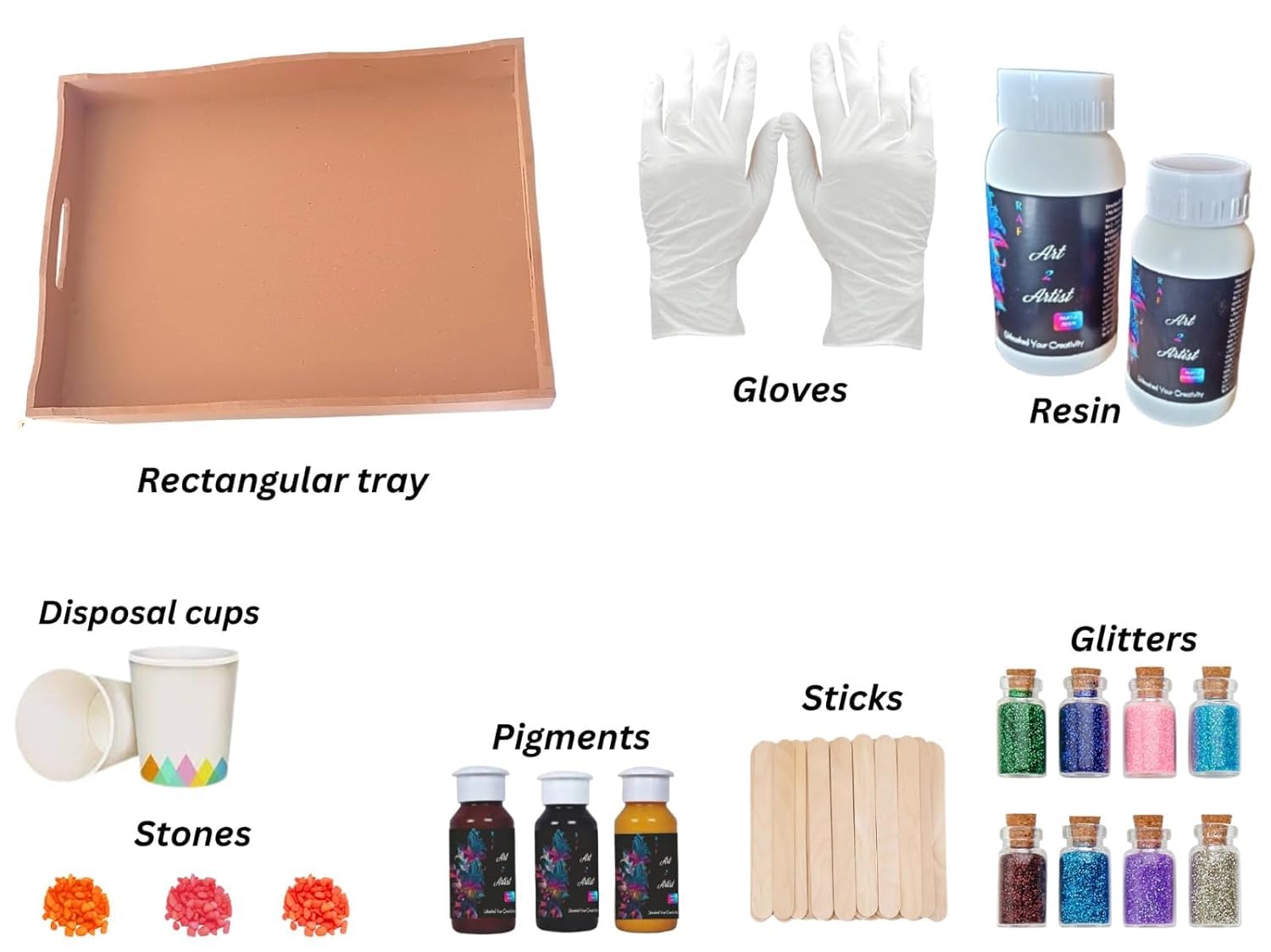 ART2ARTIST DIY Resin Art Kit with 300 Gm Resin and Rectangular Tray Making Kit with Pigment,Glitter,Gloves,Stick,Stones & Disposable Cup