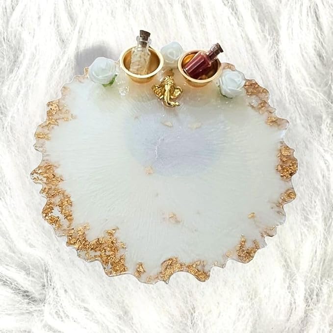 ART2ARTIST Handmade Tilak Platter with Ganesh | Resin Plate of Roli Chawal Platter for Rakhsha Bhandhan, Pooja Thali, Home Decorations,Diwali Gift.(8 inch) White
