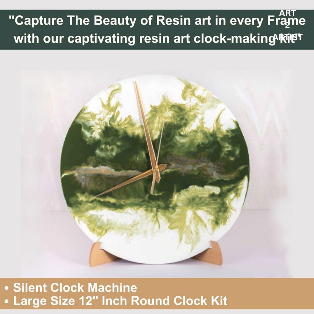 ART2ARTIST DIY Resin Art Clock Making Kit - Resin, 12" Round MDF Sheet, Pigments, Clock Machine, and More |
