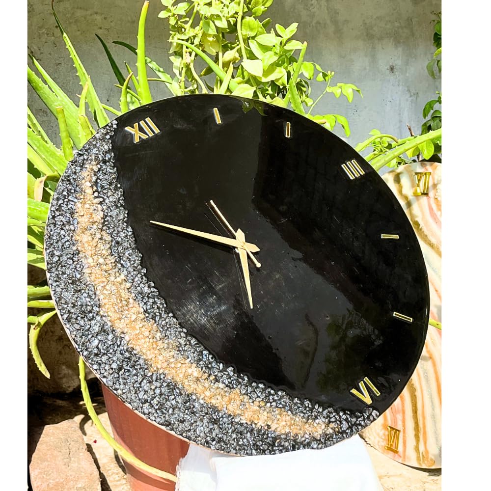 ART2ARTIST Hand Made Resin Wall Clock on MDF Base, Abstract Resin Clock, Living Room Clock,Wall Clock for Home Decor, Epoxy Art, Colorful Wall Art | Black (18 Inches)