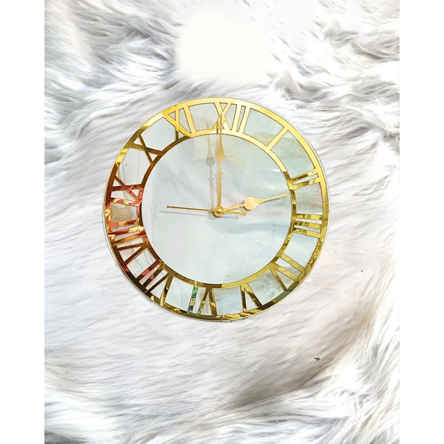 ART2ARTIST Hand Made Resin Wall Clock on MDF Base, Abstract Resin Clock, Living Room Clock,Wall Clock for Home Decor, Epoxy Art, Colorful Wall Art (12 Inches) (White-Golden)