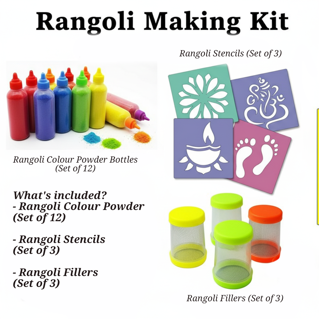 Rangoli Kit (Rangoli Powder, Stencils, and Fillers)